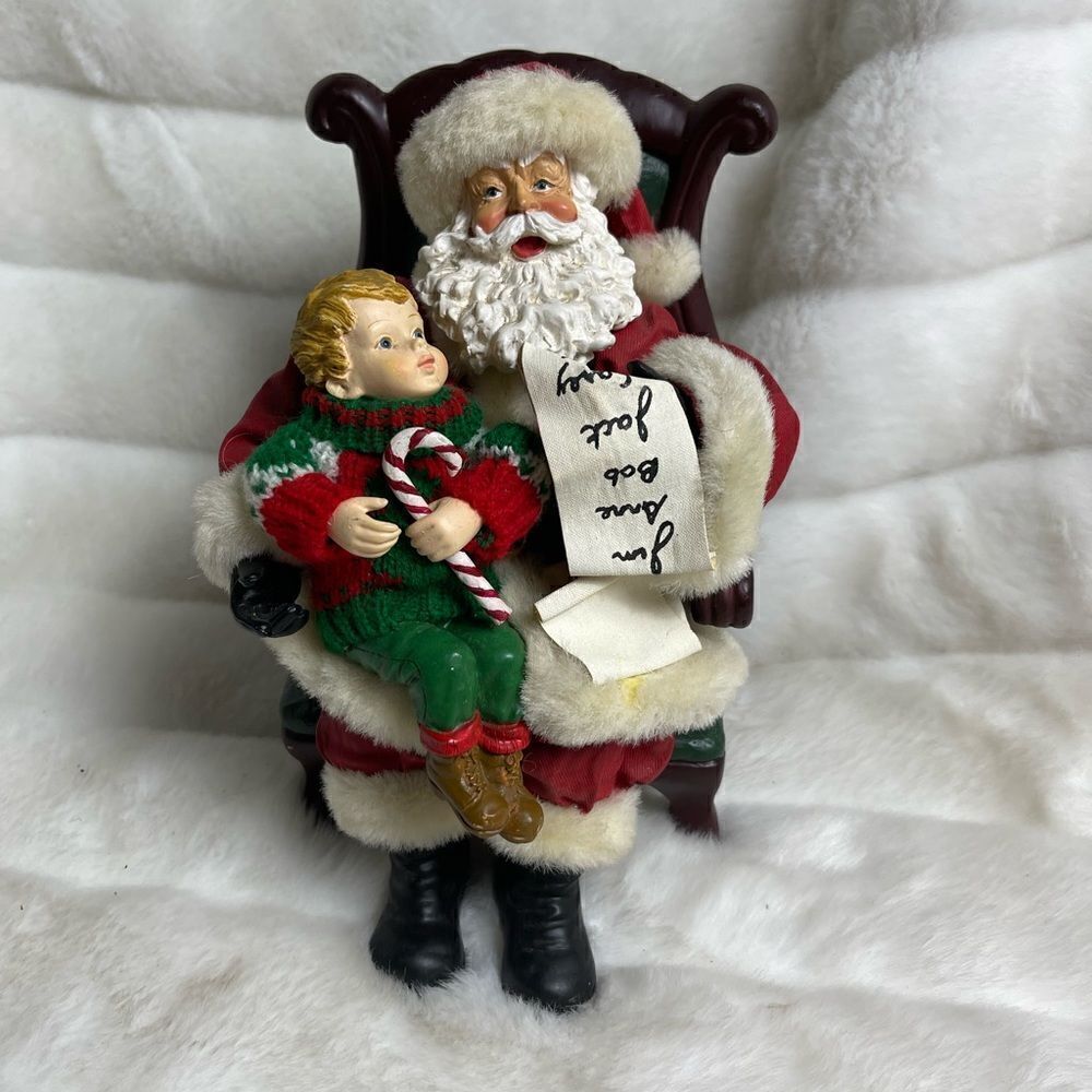 Kirkland Signature Santa & boy Ceramic figurines with paper marché costume